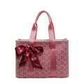 Roze Chinese trouwtas met dubbel geluk jacquard patroon en rood satijnen lint - Roze Groot
