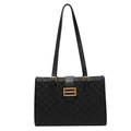 Klassische schwarze Leder-Tote-Bag mit Karomuster und goldener Schnalle für Damen - Schwarz