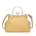 Elegante goldene gewebte Abendtasche mit Perlen-Strass-Verschluss und Metallgriff - Gold
