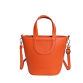 Orange pebbled leather bucket bag with top handle and shoulder strap - Orange