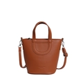 Caramel brown pebbled leather bucket bag with top handles and adjustable strap - Brown