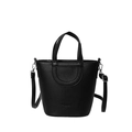 Fashionable black lychee textured bucket bag with top handle and adjustable strap - Black