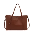 Bolso tote vintage de cuero marrón con gran capacidad y correa de hombro ajustable - Marrón