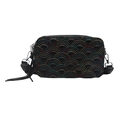 Fashionable black crossbody camera bag with colorful rainbow embroidery and wide strap - Black