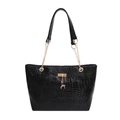 Sac fourre-tout noir à motif crocodile avec chaîne dorée et pendentif cerf chic - Noir