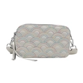 White rainbow embroidery camera bag with colorful quilted pattern and wide strap - White