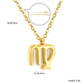 Detail of 18k gold Virgo pendant with chain length specifications and buckle macro shot - Virgo