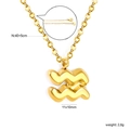 Detailed view of 18k gold stainless steel Aquarius necklace with size and weight specs - Aquarius