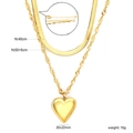 Double-layered stainless steel necklace featuring snake chain and heart pendant - Heart Pendant Double Layer Style (NE2F0801G)