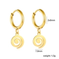 Detailed size view of golden spiral hoop earrings in stainless steel with 7.8mm pendant - Spiral Disk Gold (EA565401G)