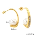 Orecchini a C dorati in acciaio inossidabile con perla da 9mm e zirconi micro-incastonati - Orecchini a Cerchio a C con Perle e Zirconia (EA335601G)