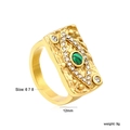 Macro detail of 12mm wide gold vintage ring with green malachite and white rhinestones - US 6 / Retro Evil Eye Style (RI1694M6-8G)