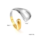 Irregular two-tone split open ring in silver and gold minimalist stainless steel design - Two-Tone Teardrop Open Style (RI128007M)