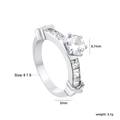 Classic silver four-prong square ring with round zircon and side accents on white background - US 6 / Six-Prong Round Cut Style (RI1599A6-8S)