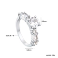 Detailed view of silver ring with 6.5mm round zircon and baguette side stones - US 6 / Main Stone with Side Stones Pave Style (RI1601A6-8S)