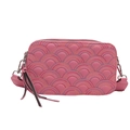 Pink crossbody camera bag with rainbow stitching and stylish wide shoulder strap - Pink