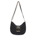 Bolso de cadena acolchado negro con hebilla dorada de letra M y correa de cuero - Negro
