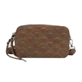 Brown rainbow stitched crossbody camera bag with wide strap and embroidery pattern - Khaki