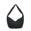 Fashionable black quilted shoulder bag with 3D floral texture and gold zipper detail - 3D Floral Quilted Underarm Bag / Black