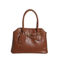 Sac à main Boston classique en cuir marron avec garnitures dorées et poignées supérieures - Kaki