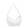 White floral quilted hobo bag with minimalist shoulder strap and metal zipper - 3D Floral Quilted Underarm Bag / White