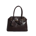 Retro dark brown leather Boston bag with gold buckle and large capacity top handle - Brown