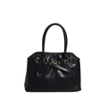 Sac Boston en cuir noir rétro avec boucles en métal doré et doubles poignées - Noir