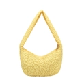 Chic quilted lemon yellow hobo bag with floral embroidery and puffy texture detail - 3D Floral Quilted Underarm Bag / Yellow