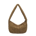 Brown floral quilted shoulder bag with textured petal patterns and zipper closure - 3D Floral Quilted Underarm Bag / Brown