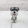 Detailed view of grey Schnauzer bobblehead dog resin ornament with realistic fur texture - Schnauzer