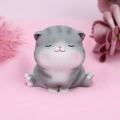 Close-up of cute grey and white resin cat figurine with pink cheeks on pink background - Sitting Smiling Style A (1082-5) / Single Piece