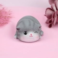 Close-up of cute grey and white winking cat figurine with detailed fur texture decoration - Playful Winking Style E (1082-5) / Single Piece