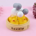 Creative yellow duck miniature in bamboo steamer with balloons for car and desk decor - Little Yellow Duck Style