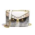 Borsa a tracolla civetta bianca chic con motivo coccodrillo e catena dorata - Bianco