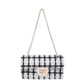 Black and white plaid tweed crossbody bag with gold-tone chain and twist lock - White Plaid
