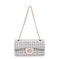 White and gold tweed crossbody bag with metallic chain strap and twist lock - White With Gold Thread
