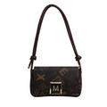 Sac à bandoulière marron foncé avec motifs monogrammes orange et boucle en métal doré M - Marron