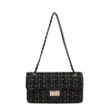 Elegant black and gold plaid tweed shoulder bag with metallic chain strap and twist lock - Black With Gold Glitter