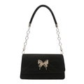 Bolso de hombro negro texturizado con hebilla de mariposa plateada y correa de cadena - Negro