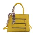 Fashionable bright yellow minimalist PU leather handbag with silk scarf and zipper detail - Yellow