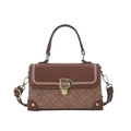 Vintage brown monogram handbag with faux leather flap and gold metal D-shaped buckle - EB Brown