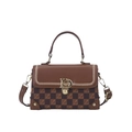 Sac vintage à carreaux marron avec boucle D dorée et bandoulière réglable en cuir - Losange Brun