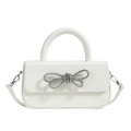 Borsa a tracolla bianca con fiocco di strass argentati e finitura in pelle, borsa moda - Bianco Sporco