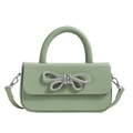 Borsa a mano verde salvia con fiocco di strass argento e tracolla staccabile in finitura opaca - Verde matcha