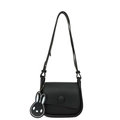 Borsa a tracolla nera in pelle opaca con patta curva e ciondolo a forma di coniglio - Nero Con Ciondolo a Forma di Coniglio (9711)