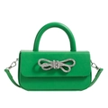 Green mini handbag with rhinestone bow decoration and detachable shoulder strap - Green