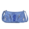 Sac baguette en jean bleu style Y2K avec fermetures éclair et lacets pour femmes - Bleu