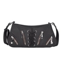 Sac baguette noir style punk avec fermetures éclair argentées et détails de laçage urbains - Noir