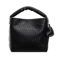 Schwarze geflochtene Beuteltasche mit Metallkette und Nietendetail in Herzform für Damen - Schwarz