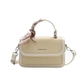 Cream retro square handbag with contrast stitching and floral scarf handle detail - Off White